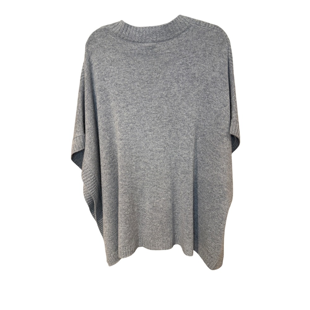 Nordstrom Grey Wool Cashmere Cable Knit V-Neck Poncho Sweater One Size - Picture 4 of 8